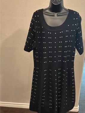 Danny & Nicole Black Knit Dress with White Dot Pattern